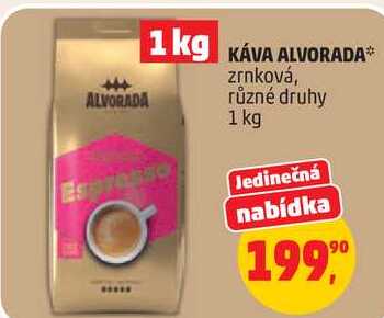 KÁVA ALVORADA zrnková, různé druhy, 1 kg  v akci
