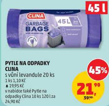 PYTLE NA ODPADKY CLINA s vůní levandule, 20 ks Penny Market