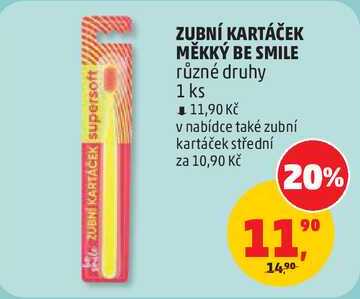 ZUBNÍ KARTÁČEK MĚKKÝ BE SMILE různé druhy, 1 ks Penny Market