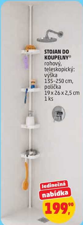 STOJAN DO KOUPELNY rohový, teleskopický: výška 135-250 cm, polička 19 x 26 x 2,5 cm, 1 ks