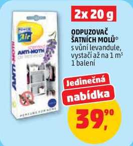 ODPUZOVAČ ŠATNÍCH MOLŮ s vůní levandule, vystačí až na 1 m³, 1 balení Penny Market
