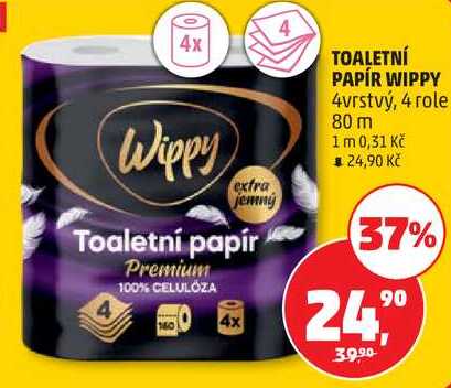 TOALETNÍ PAPÍR WIPPY 4vrstvý, 4 role, 80 m