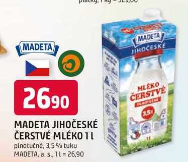 MADETA JIHOČESKÉ ČERSTVÉ MLÉKO 1l