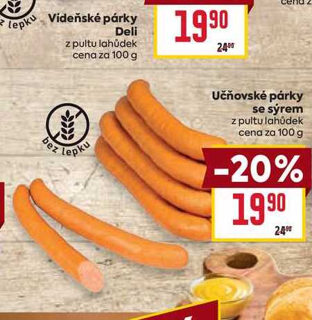 Učňovské párky se sýrem z pultu lahůdek cena za 100 g