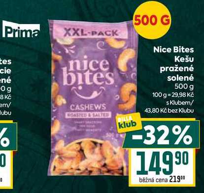 Nice Bites Kešu pražené solené 500 g