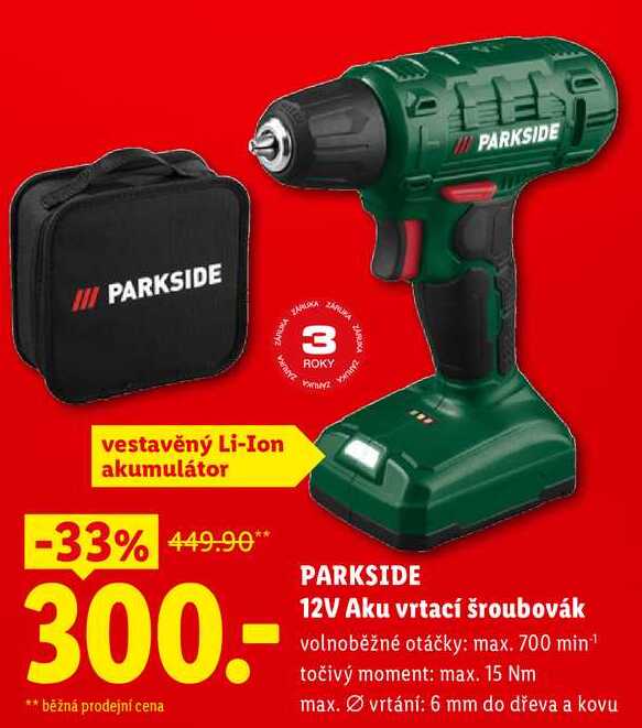 PARKSIDE 12V Aku vrtací šroubovák 