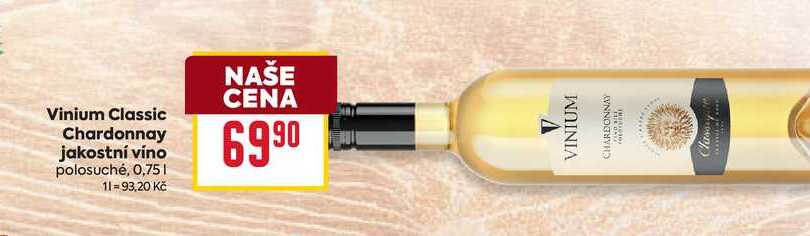 Vinium Classic Chardonnay jakostní víno polosuché, 0,75l 
