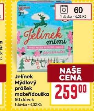 Jelínek Mýdlový prášek mateřídouška 60 dávek BILLA