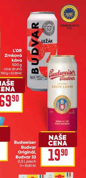 Budweiser Budvar Originál, Budvar 33 0,5 1, plech