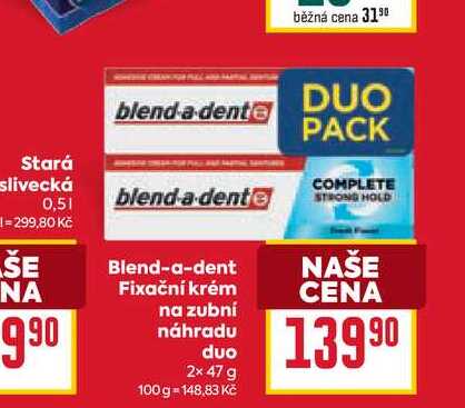Blend-a-dent Fixační krém na zubní náhradu duo 2x 47 g BILLA