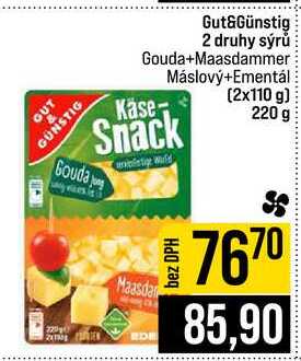 Gut&Günstig 2 druhy sýrů Gouda+Maasdammer Máslový+Ementál (2x110 g) 220 g
