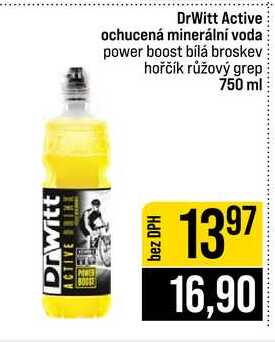 DrWitt Active ochucená minerální voda power boost bílá broskev hořčík růžový grep 750 ml 