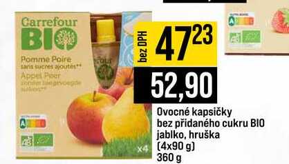 Ovocné kapsičky bez přidaného cukru BIO jablko, hruška 4x90 g 360 g JIP