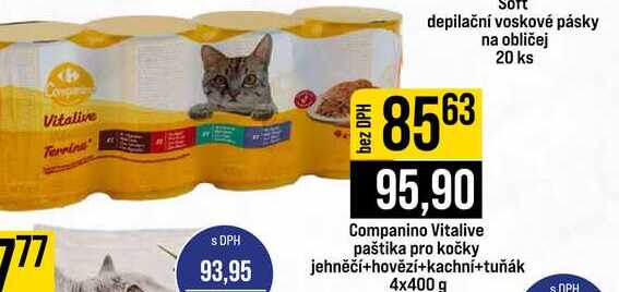 Companino Vitalive paštika pro kočky jehněčí+hovězí+kachní+tuňák 4x400 g