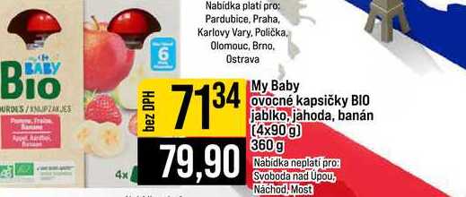 My Baby ovocné kapsičky BIO jablko, jahoda, banán (4x90 g) 360 g