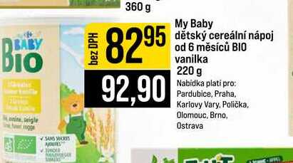 My Baby dětský cereální nápoj od 6 měsíců BIO vanilka 220 g