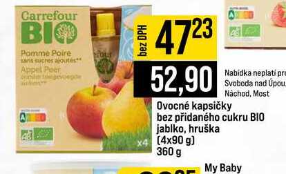 Ovocné kapsičky bez přidaného cukru BIO jablko, hruška 4x90 g 360 g JIP
