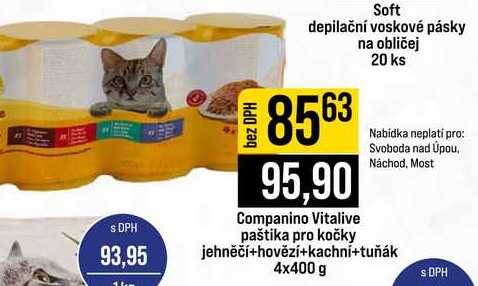 Companino Vitalive paštika pro kočky jehněčí+hovězí+kachní+tuňák 4x400 g