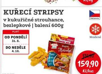 KUŘECÍ STRIPSY v kukuřičné strouhance, bezlepkové balení 600g
