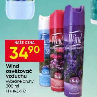 Wind osvěžovač vzduchu vybrané druhy 300 ml Hruška