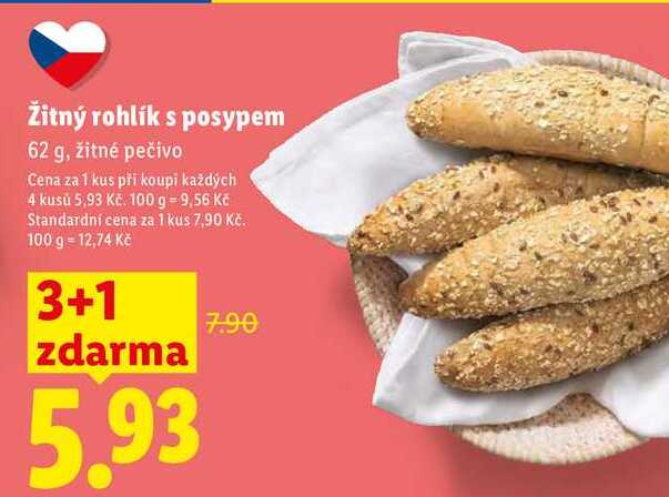 Žitný rohlík s posypem, 62 g