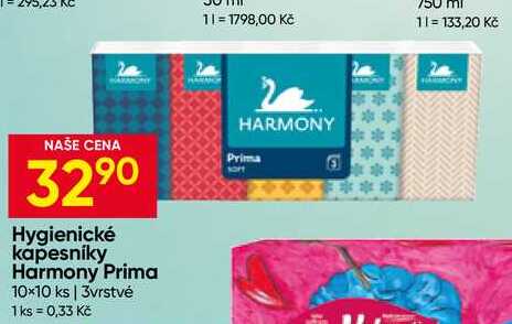 Harmony Prima hygienické kapesníky 10×10 ks 3vrstvé Hruška