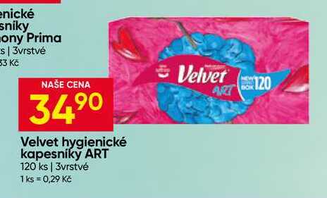Velvet hygienické kapesníky ART 120 ks, 3vrstvé Hruška