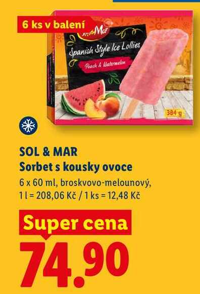 SOL & MAR Sorbet s kousky ovoce ,6 x 60 ml