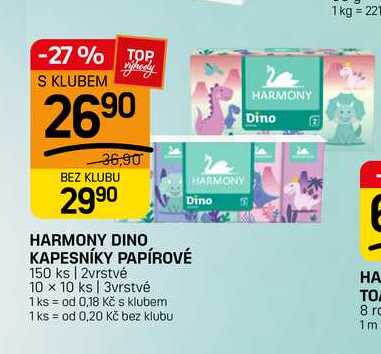 HARMONY DINO KAPESNÍKY PAPÍROVÉ 150 ks | 2vrstvé 10 x 10 ks 3vrstvé FLOP TOP