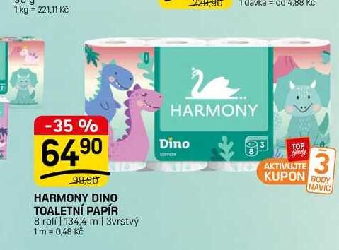 HARMONY DINO TOALETNÍ PAPÍR 8 rolí FLOP TOP