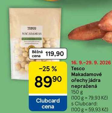 TESCO Makadamové ořechy jádra nepražená, 150 g