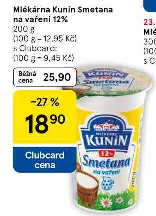 Mlékárna Kunín Smetana na vaření 12%, 200 g 