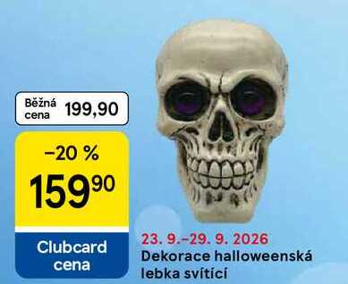 Dekorace halloweenská lebka svítící Tesco