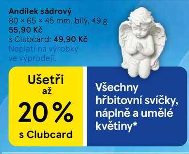 Andílek sádrový, 80 x 65 x 45 mm, bílý, 49 g Tesco