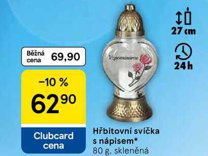 Hřbitovní svíčka s nápisem, 80 g, skleněná Tesco