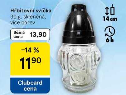 Hřbitovní svíčka, 30 g, skleněná, více barev Tesco