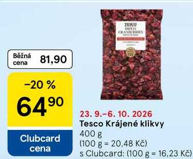 Tesco Krájené klikvy, 400 g 
