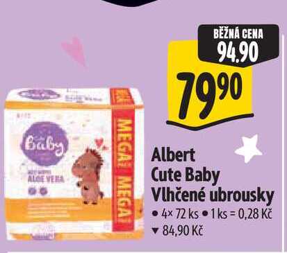   Albert Cute Baby Vlhčené ubrousky 4x 72 ks 