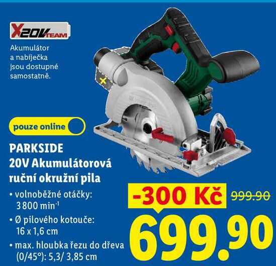 PARKSIDE 20V Akumulátorová ruční okružní pila