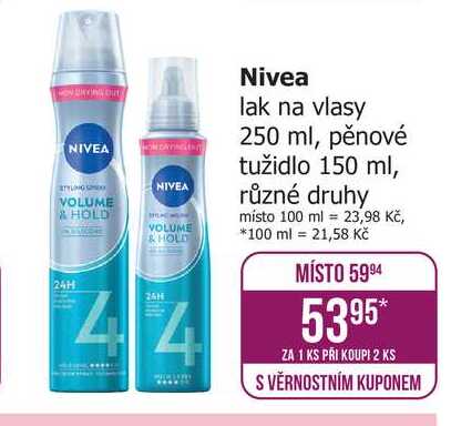 Nivea lak na vlasy 250 ml, pěnové tužidlo Teta drogerie