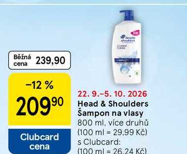 Head & Shoulders Šampon na vlasy, 800 ml, více druhů Tesco