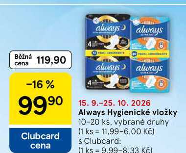 Always Hygienické vložky, 10-20 ks