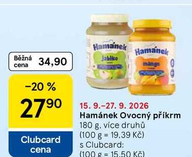 Hamánek Ovocný příkrm, 180 g, více druhů
