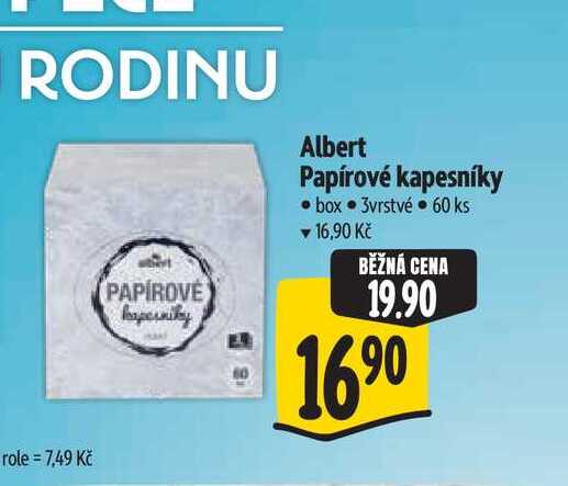 Albert Papírové kapesníky  box 3vrstvé 60 ks Albert