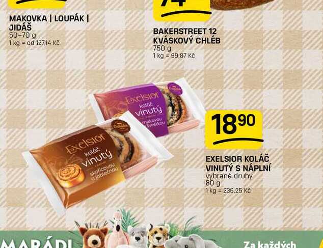 EXELSIOR KOLÁČ VINUTÝ S NÁPLNÍ vybrané druhy 80 g