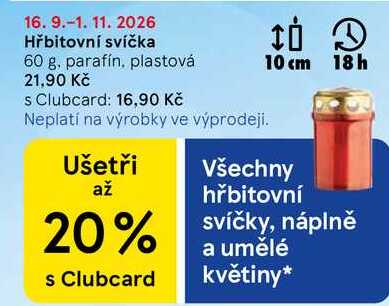 Hřbitovní svíčka 60 g, parafín, plastová Tesco