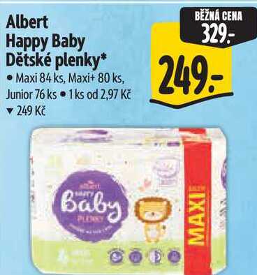 Albert Happy Baby Dětské plenky, Maxi 84 ks, Maxi+ 80 ks, Junior 76 ks Albert