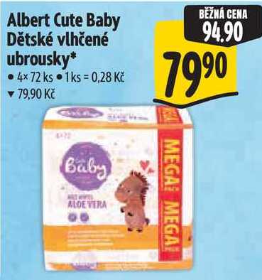 Albert Cute Baby Dětské vlhčené ubrousky, 4x72 ks Albert