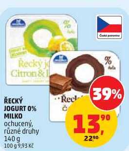 ŘECKÝ JOGURT 0% MILKO ochucený, různé druhy, 140g