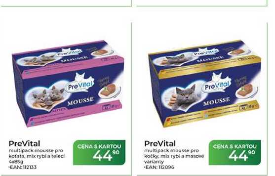 PreVital multipack mousse pro kočky, mix rybi a masové varianty